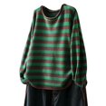 thumbnail image 1 of Bovemsi Sweaters for Women Cozy Women's Cotton O Neck Striped Long Sleeve Loose Pullover Tops Fall Sweaters, 1 of 8