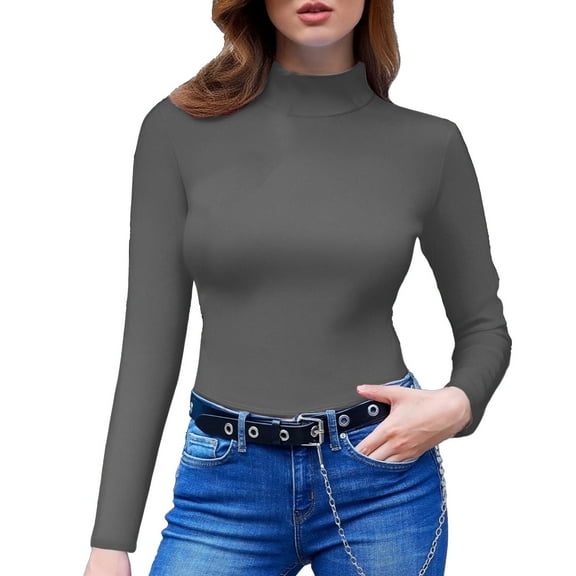 Bovemsi Sweaters for Women Cozy Women's High Necked Slim Long Sleeved Tight Fitting T Shirt Fall Sweaters