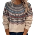 thumbnail image 1 of Bovemsi Sweaters for Women Cozy Women's Knitted Isle Print Retro Sweater Casual Loose Crewneck Long Sleeve Cropped Pullover Tops Fall Sweaters, 1 of 5