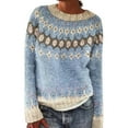 thumbnail image 1 of Bovemsi Sweaters for Women Cozy Women's Knitted Isle Print Retro Sweater Casual Loose Crewneck Long Sleeve Cropped Pullover Tops Fall Sweaters, 1 of 4