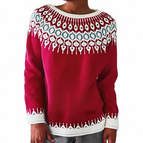 Bovemsi Sweaters for Women Cozy Women's Retro Art Printed Comfortable Casual Knitted Round Neck Pullover Fall Sweaters