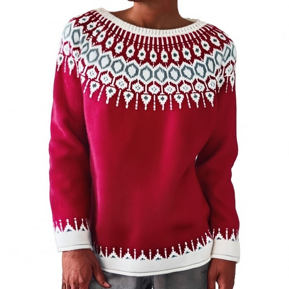 Bovemsi Sweaters for Women Cozy Women's Retro Art Printed Comfortable Casual Knitted Round Neck Pullover Fall Sweaters