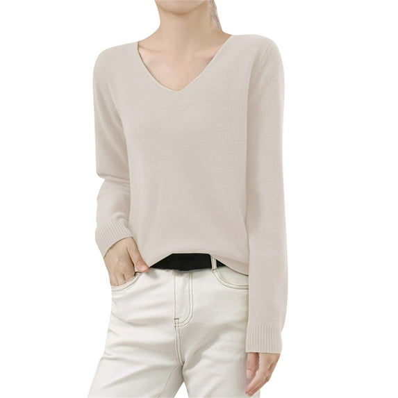 Bovemsi Sweaters for Women Cozy Women's Winter Knitted Sweater Low Neck V Warm Base Long Sleeved Solid Color Fall Sweaters