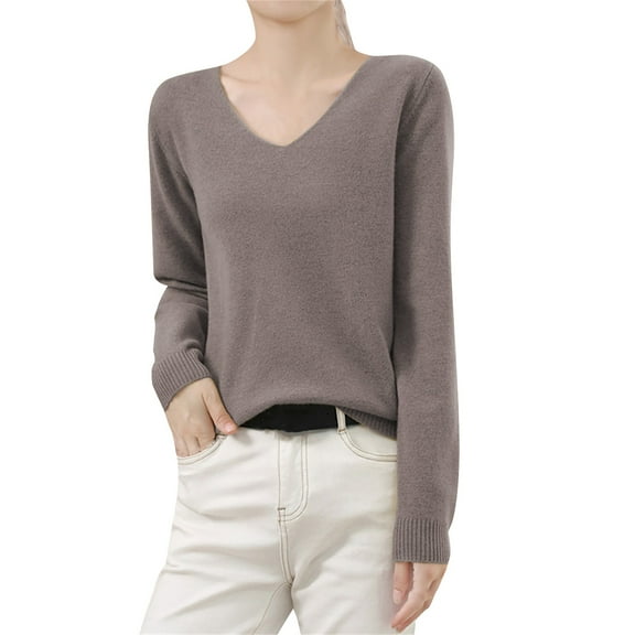 Bovemsi Sweaters for Women Cozy Women's Winter Knitted Sweater Low Neck V Warm Base Long Sleeved Solid Color Fall Sweaters