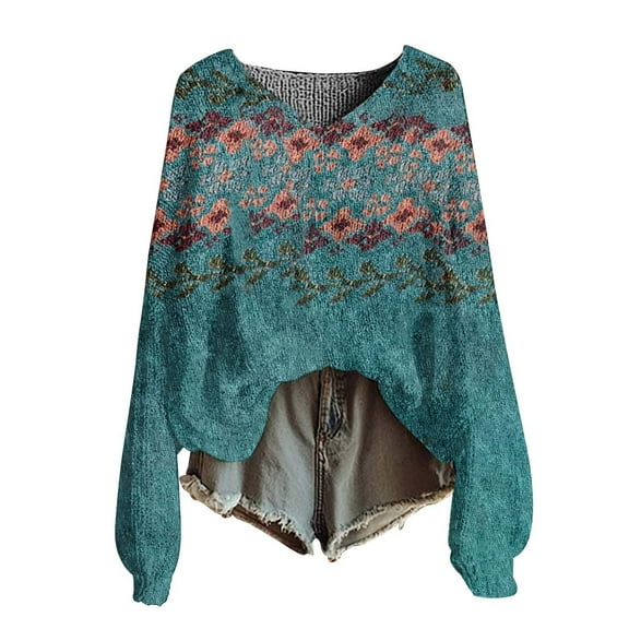 Bovemsi Sweaters for Women Knitted Pullover Sweater Fashion Long Sleeve V Neck Blouse Winter Warm Layer Top Oversized Sweater,S