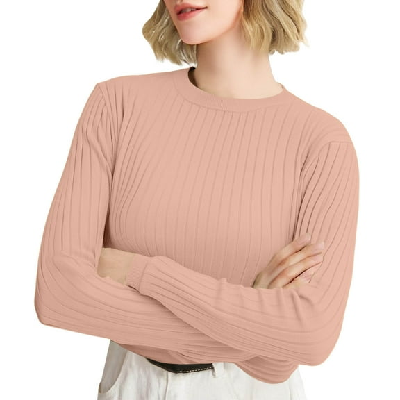 Bovemsi Sweaters for Women Women'S Autumn And Winter Round Neck Stripe Bottoming Shirt Fashion Versatile Sweater Solid Soft Fall Sweaters