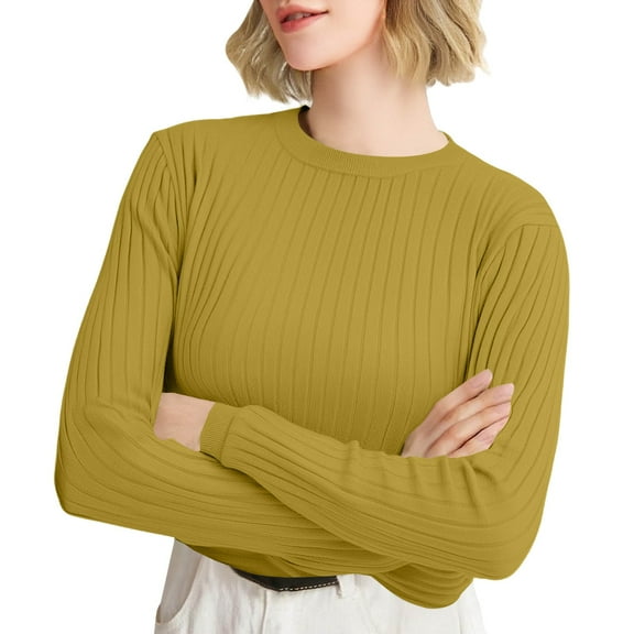 Bovemsi Sweaters for Women Women'S Autumn And Winter Round Neck Stripe Bottoming Shirt Fashion Versatile Sweater Solid Soft Fall Sweaters