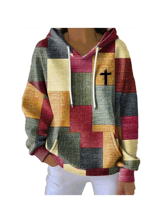 Sweatshirt for Women Autumn And Winter New Hooded Checkered Digital Printing Casual Sweater Comfort Hoodie