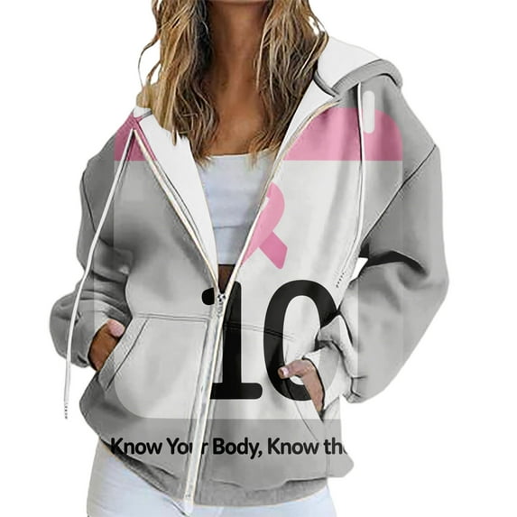Bovemsi Sweatshirt for Women Comfy For A Cause: Breast Cancer Casual Zip Camo Hoodie