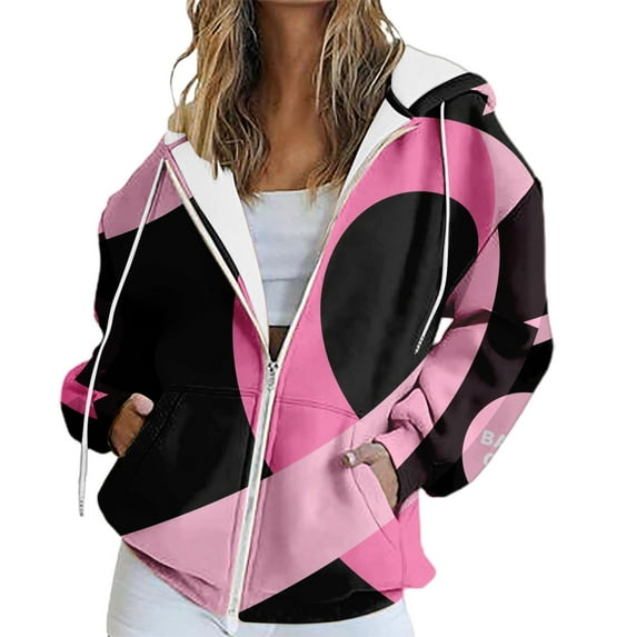 Bovemsi Sweatshirt for Women Comfy For A Cause: Breast Cancer Casual Zip Camo Hoodie