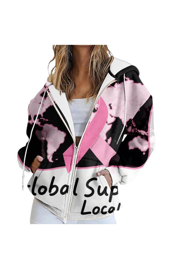 Sweatshirt for Women Comfy For A Cause: Breast Cancer Casual Zip Camo Hoodie