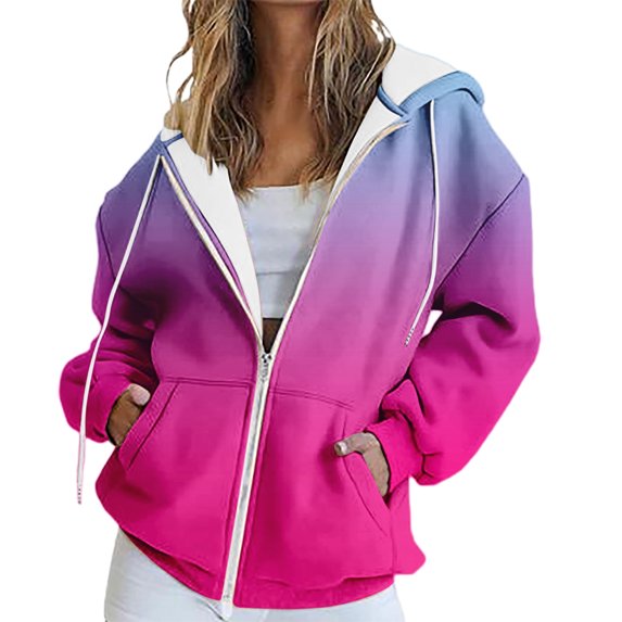 Bovemsi Sweatshirt for Women Fall Jacket Oversized Pocket Casual Clothing Zipper Track Solid Color Long Sleeve Tops Zip Up Hoodie