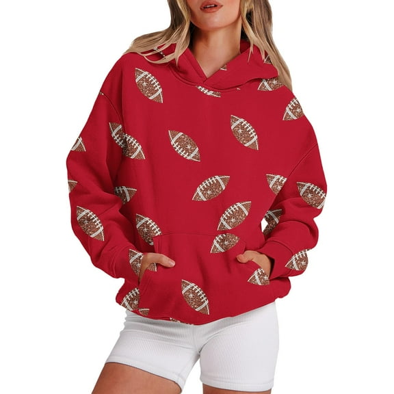 Bovemsi Sweatshirt for Women Football Graphic Hoodies Sweatshirts Fans Pullover Shirt With Pockets Comfort Hoodie