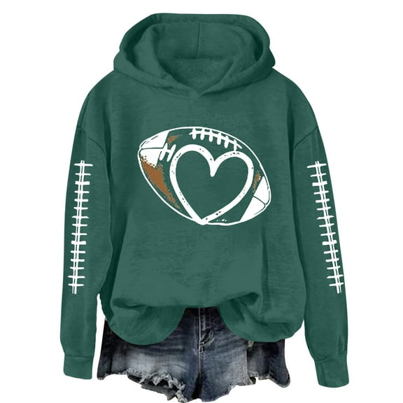 Bovemsi Sweatshirt for Women Heart Football Graphic Hoodies Fall Long Sleeve Pullover Tops Mom Camo Hoodie