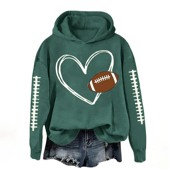 Bovemsi Sweatshirt for Women Heart Football Graphic Hoodies Fall Long Sleeve Pullover Tops Mom Camo Hoodie