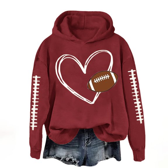 Bovemsi Sweatshirt for Women Heart Football Graphic Hoodies Fall Long Sleeve Pullover Tops Mom Camo Hoodie
