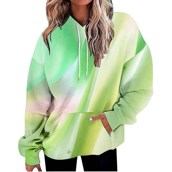 Bovemsi Sweatshirt for Women Large Hoodie With Gradient Print Plus Size Long Sleeved Sweater Pullover Autumn Pocket Clothes Comfort Hoodie