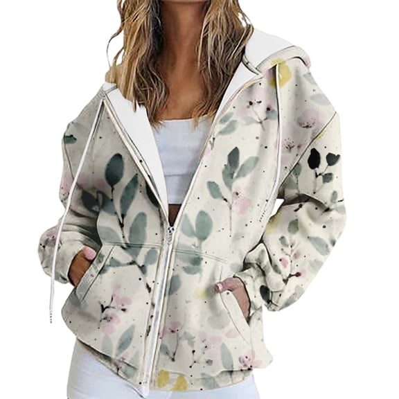 Bovemsi Sweatshirt for Women Long Sleeved Spring And Autumn Zipper Hoodie With Hat Camo Hoodie