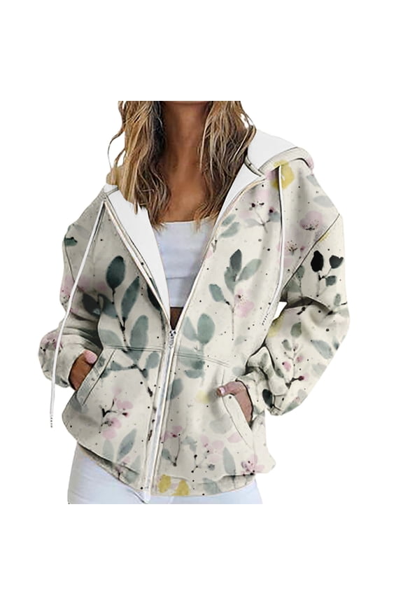Sweatshirt for Women Long Sleeved Spring And Autumn Zipper Hoodie With Hat Camo Hoodie