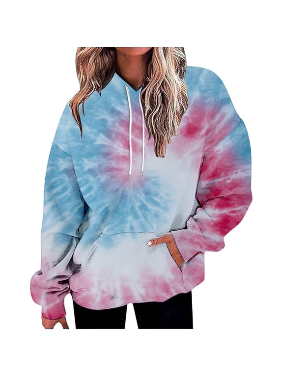 Sweatshirt for Women Long Sleeved Tie Dye Printed Casual Sportswear Hooded With Pockets Comfort Hoodie