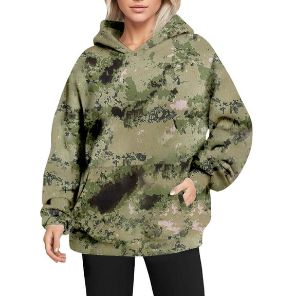 Bovemsi Sweatshirt for Women Long Sleeved With Gradient Letter Printed Pockets And Camo Hoodie