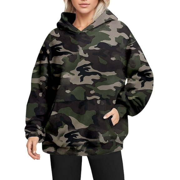 Bovemsi Sweatshirt for Women Long Sleeved With Gradient Letter Printed Pockets And Camo Hoodie