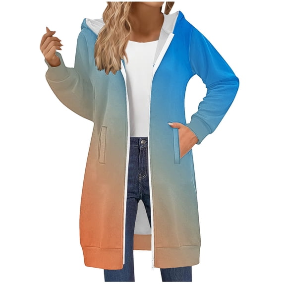 Bovemsi Sweatshirt for Women Long Zip Up Double Zipper Fleece Jacket Sweatshirts Fall Winter Fashion Clothes Zip Up Hoodie
