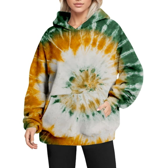 Bovemsi Sweatshirt for Women Loose Plus Size Tie Dye Print Casual Hooded Top Comfort Hoodie