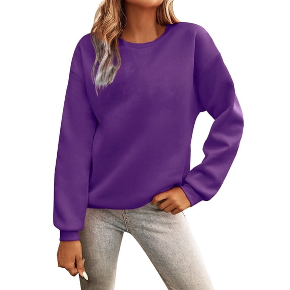 Bovemsi Sweatshirt for Women Oversized Crewneck Long Sleeve Fleece Pullover Winter Fashion Outfits Comfort Tops for Women Trendy Purple L