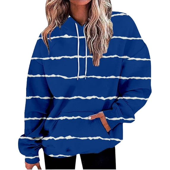 Bovemsi Sweatshirt for Women Oversized Hoodies Striped Plus Size Sweatshirts Long Sleeve Pullover Fall Clothes With Pocket Comfort Hoodie