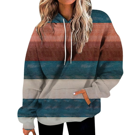 Bovemsi Sweatshirt for Women Oversized Hoodies Striped Plus Size Sweatshirts Long Sleeve Pullover Fall Clothes With Pocket Comfort Hoodie
