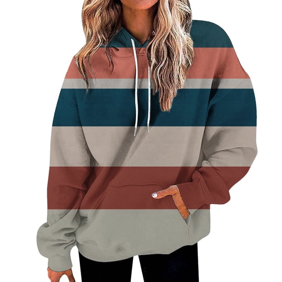 Bovemsi Sweatshirt for Women Oversized Hoodies Striped Plus Size Sweatshirts Long Sleeve Pullover Fall Clothes With Pocket Comfort Hoodie