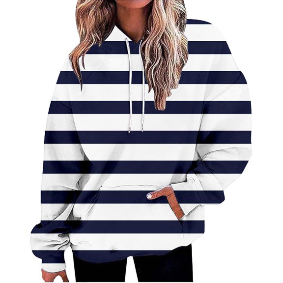 Bovemsi Sweatshirt for Women Oversized Striped Plus Size Sweatshirts Long Sleeve Sweaters Pullover Fall Clothes With Pocket Comfort Hoodie