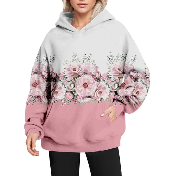 Bovemsi Sweatshirt for Women Retro Fashion Print Loose Large Sized Casual Long Sleeved Hoodie Comfort Hoodie