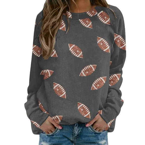Bovemsi Sweatshirt for Women Sequin Football Rugby Graphic Print Sunday Casual Long Sleeve Crewneck 2025 Fall Pullover Fall Sweatshirts