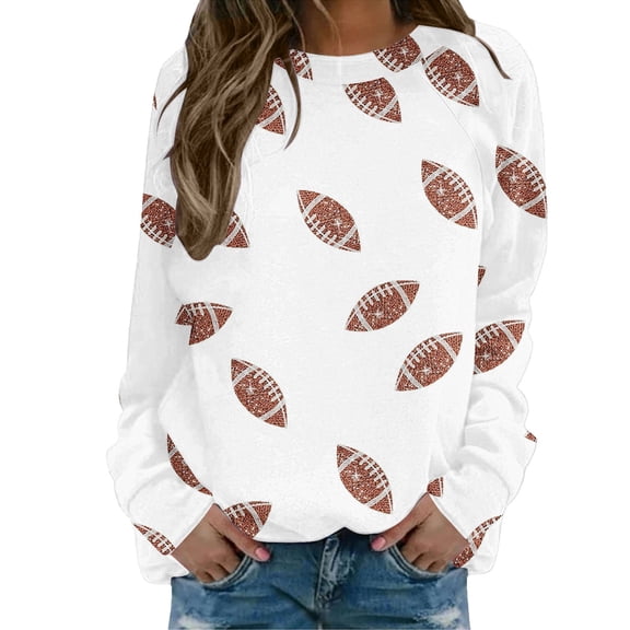 Bovemsi Sweatshirt for Women Sequin Football Rugby Graphic Print Sunday Casual Long Sleeve Crewneck 2025 Fall Pullover Fall Sweatshirts