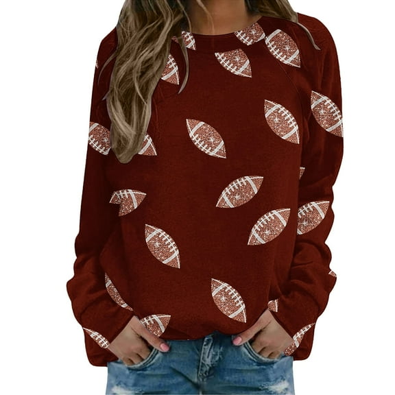 Bovemsi Sweatshirt for Women Sequin Football Rugby Graphic Print Sunday Casual Long Sleeve Crewneck 2025 Fall Pullover Fall Sweatshirts