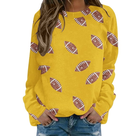Bovemsi Sweatshirt for Women Sequin Football Rugby Graphic Print Sunday Casual Long Sleeve Crewneck 2025 Fall Pullover Fall Sweatshirts