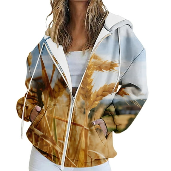 Bovemsi Sweatshirt for Women Women's Fashion Casual Letter Print Hooded With Zipper Zip Up Hoodie