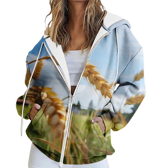 Bovemsi Sweatshirt for Women Women's Fashion Casual Letter Print Hooded With Zipper Zip Up Hoodie