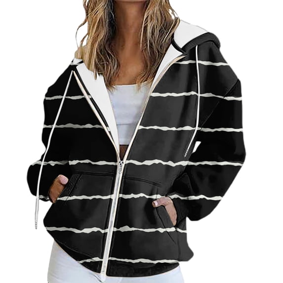 Bovemsi Sweatshirt for Women Zip Activewear Jacket Coat Printed Fall Outwear With Pockets Zip Up Hoodie