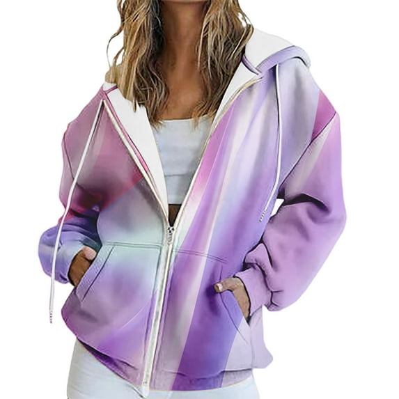 Bovemsi Sweatshirt for Women Zip Activewear Jacket Coat Printed Fall Outwear With Pockets Zip Up Hoodie