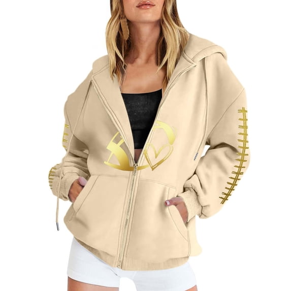 Bovemsi Sweatshirt for Women Zip Up Hoodie Oversized Casual Long Sleeve Football Jacket Sunday Funday Mom Tops Zip Up Hoodie