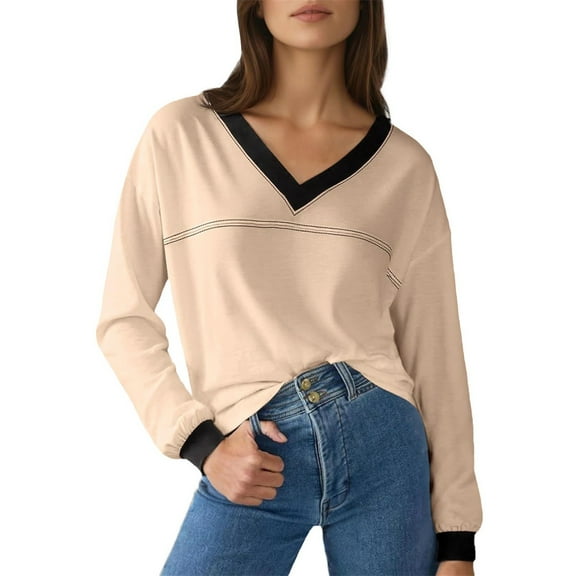 Bovemsi Sweatshirts for Women Blouses Casual Long Sleeve Shirts V Neck Tops Fall Outfits Long Sleeve Clothes Pullover