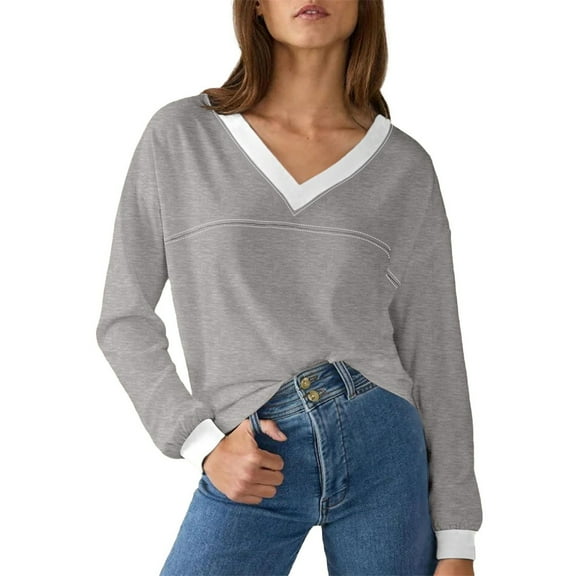 Bovemsi Sweatshirts for Women Blouses Casual Long Sleeve Shirts V Neck Tops Fall Outfits Long Sleeve Clothes Pullover
