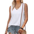 thumbnail image 1 of Bovemsi Tank Tops for Women Summer Trendy V Neck Tops Shiny Trim Loose Fit Casual Sleeveless Shirts Fashion 2025, White Women's Summer Tank Tops, XL, 1 of 9