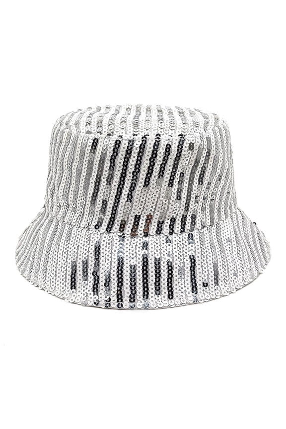 Unisex Sequins Reversible Bucket Hat – Glitter Striped Sun Hat for Beach & Outdoor Adventures, Silver, M