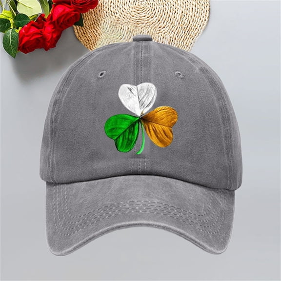 Bovemsi Vintage Washed Cotton Dad Hat with St. Pat Print – Adjustable Distressed Baseball Cap for Men Women, Gray, One Size