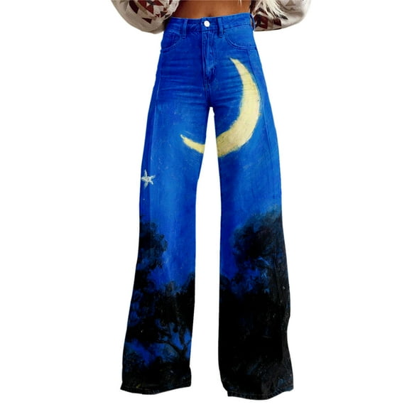 Bovemsi Wide Leg Pants Woman 2025 New Summer Flower Lightweight And Loose Casual Colorful Imitation Jeans Travel Pants