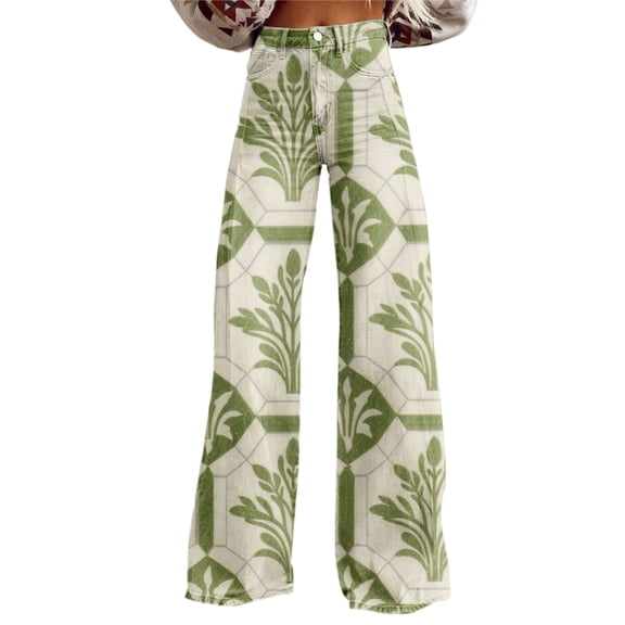 Bovemsi Wide Leg Pants Woman High Waist Patterned Lightweight Loose Fit Casual Colorful Trouser Imitation Jeans Travel Pants